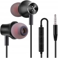 Earphones XINLIANG Wired Earbuds with Microphone &amp; Volume Control in-Ear Headphones with Magnetic, Bass Driven 3.5 mm Earbuds for iOS and Android Smartphones, Laptops, MP3, Gaming, Walkman (Black)